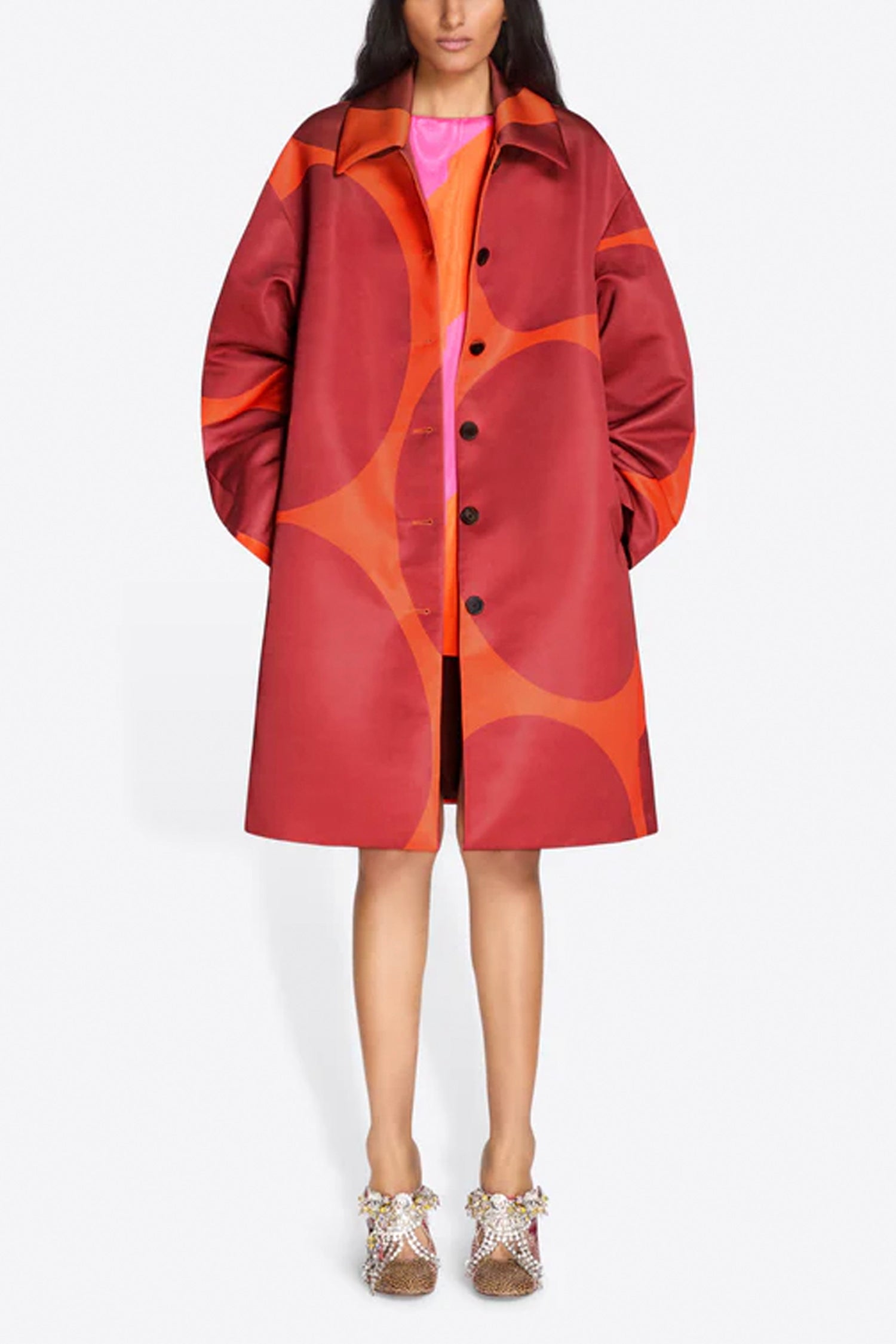 RONDERO A-LINE COAT IN ORANGE, SS26