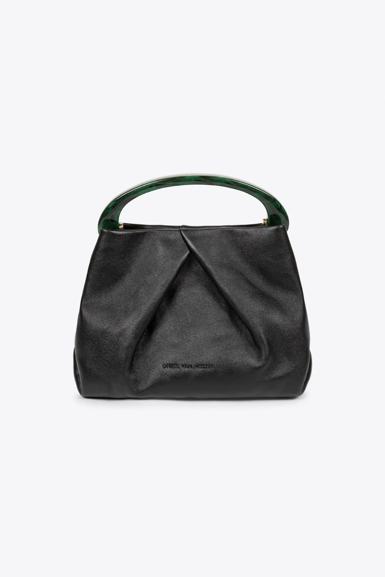 SMALL PLEATED LEATHER CRISP BAG IN BLACK, SS26