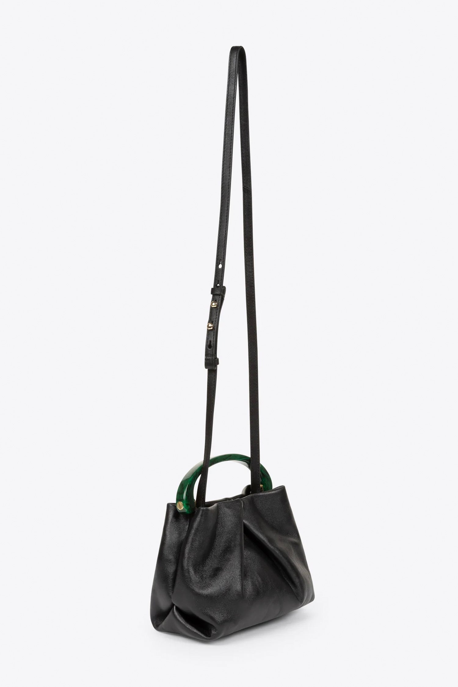 SMALL PLEATED LEATHER CRISP BAG IN BLACK, SS26