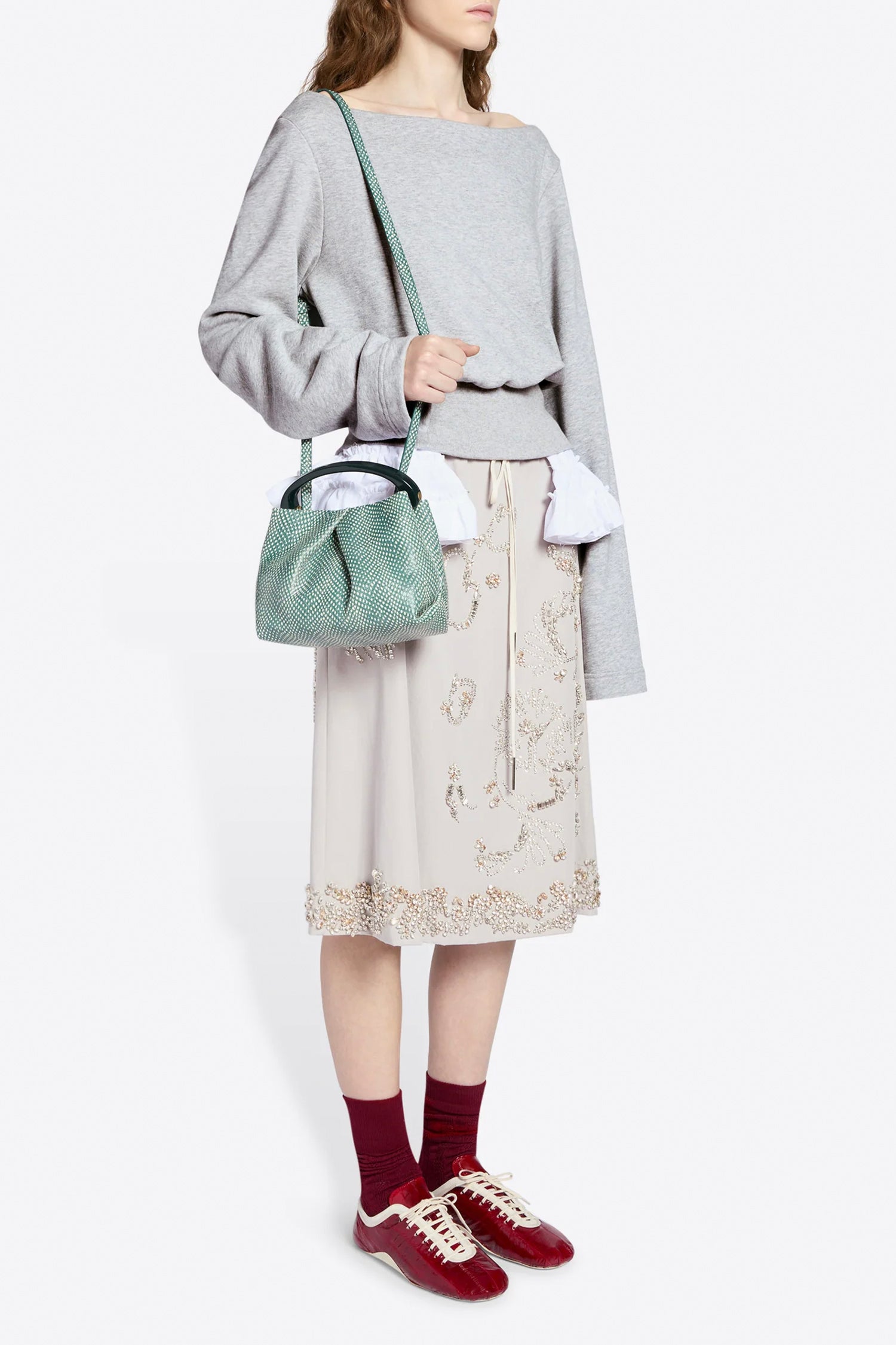 SMALL PLEATED LEATHER CRISP BAG IN EMERALD, SS26