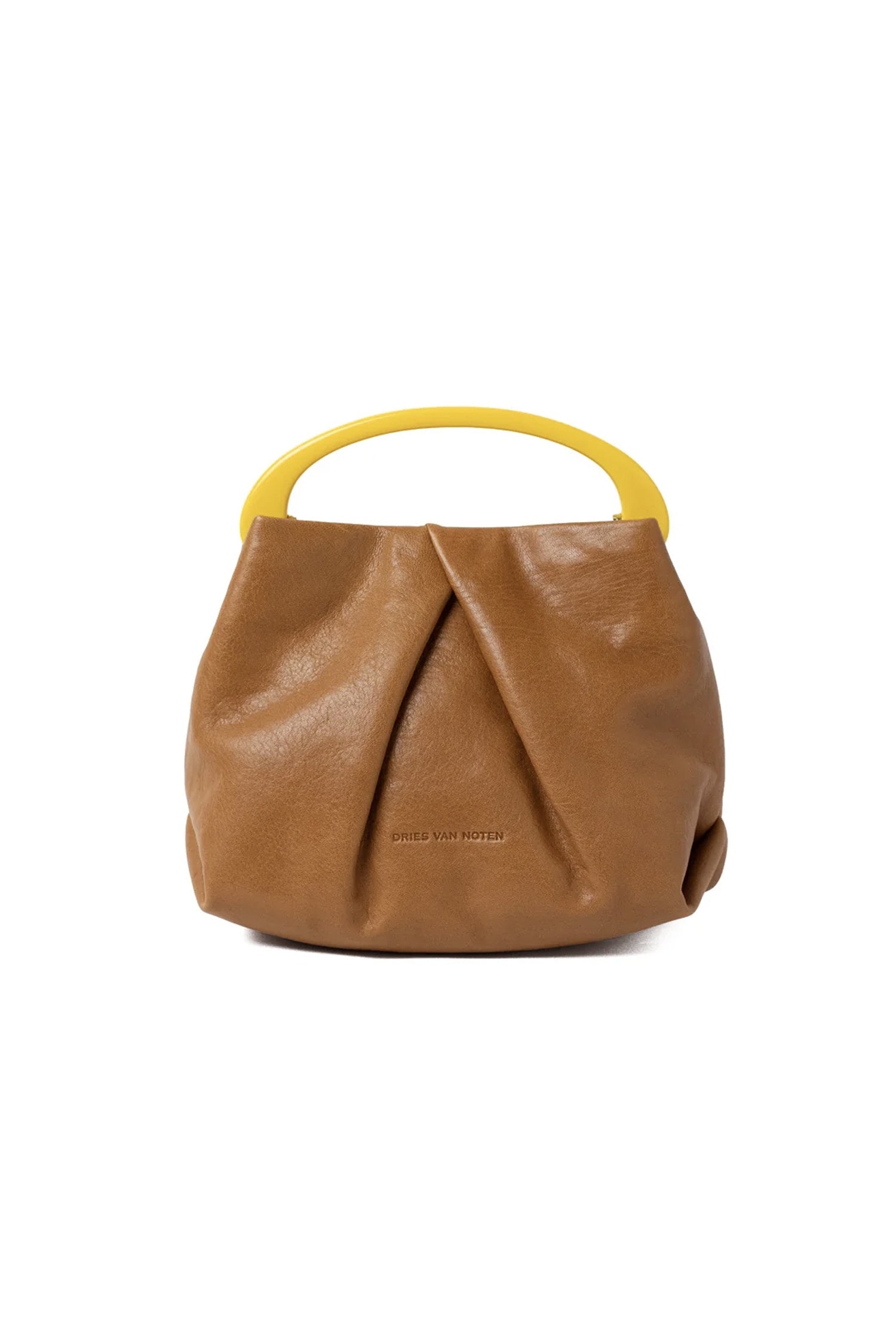 SMALL PLEATED LEATHER CRISP BAG IN TAN, SS26