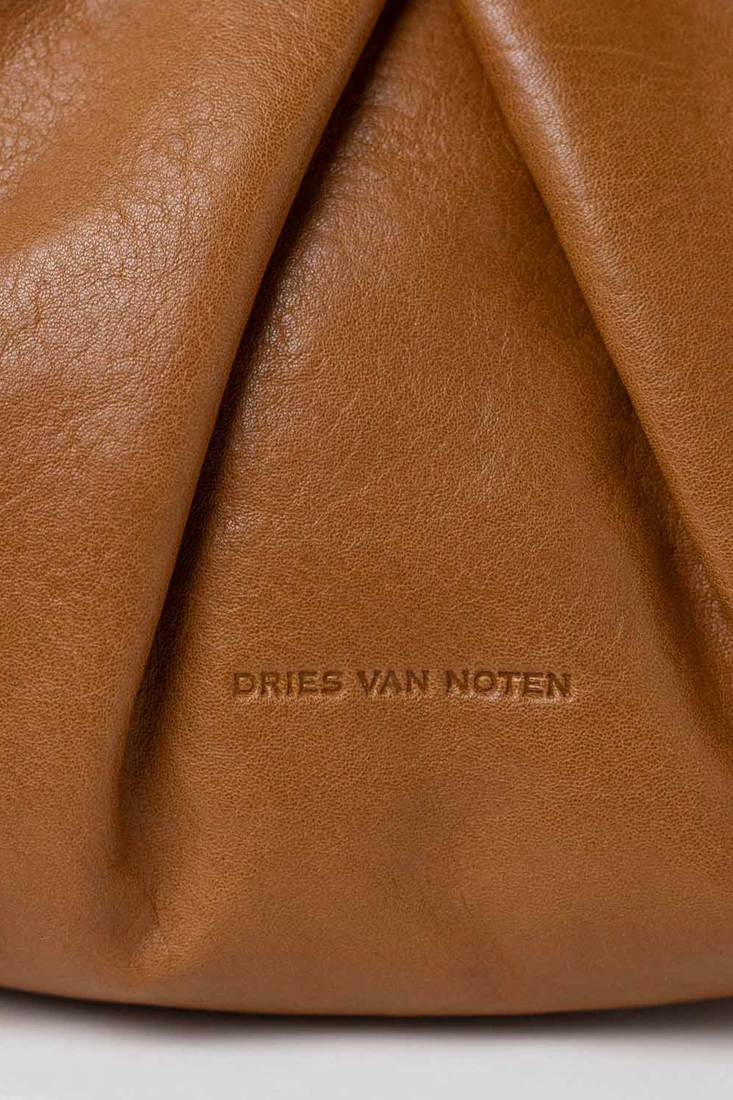 SMALL PLEATED LEATHER CRISP BAG IN TAN, SS26