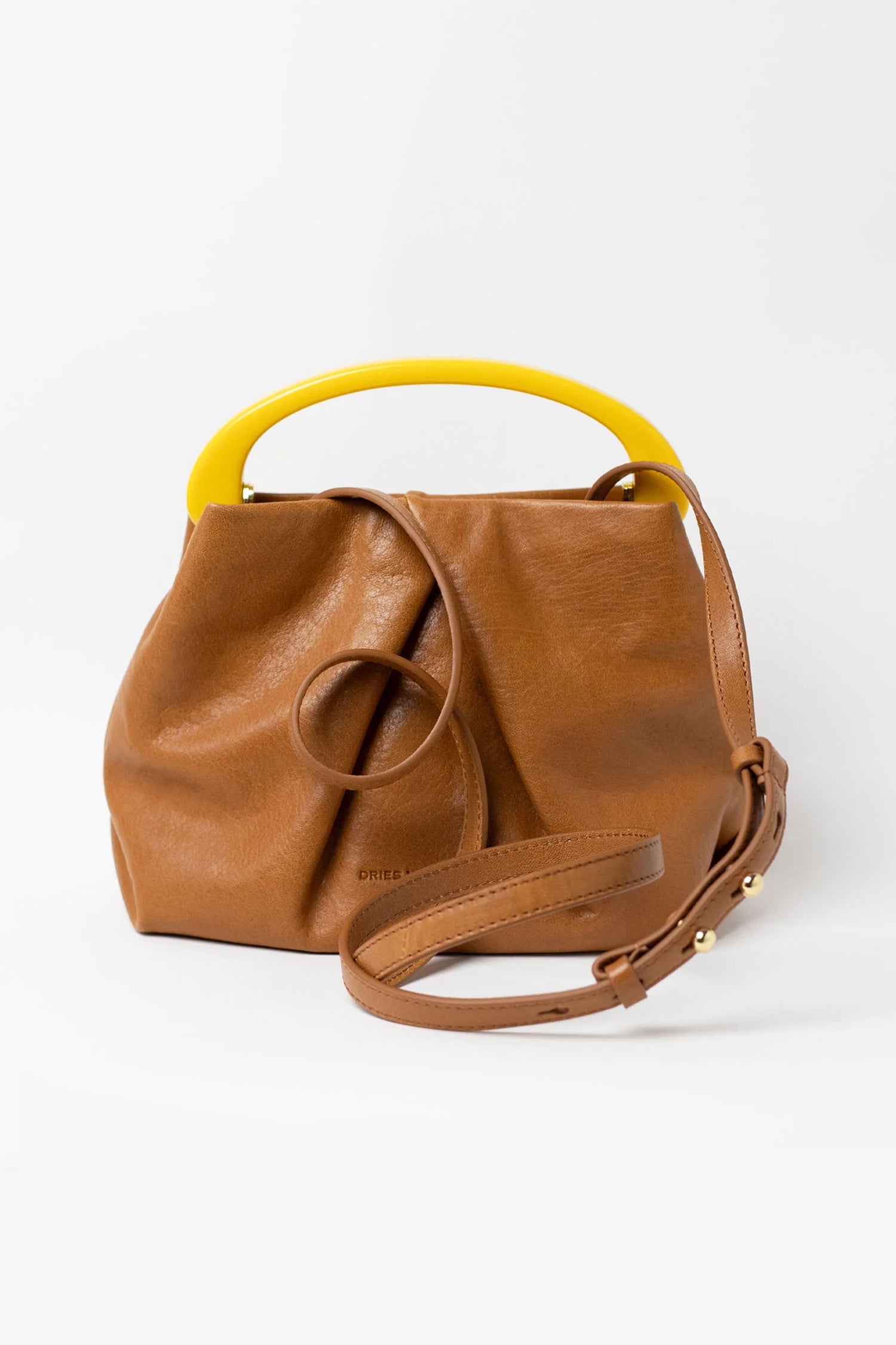 SMALL PLEATED LEATHER CRISP BAG IN TAN, SS26