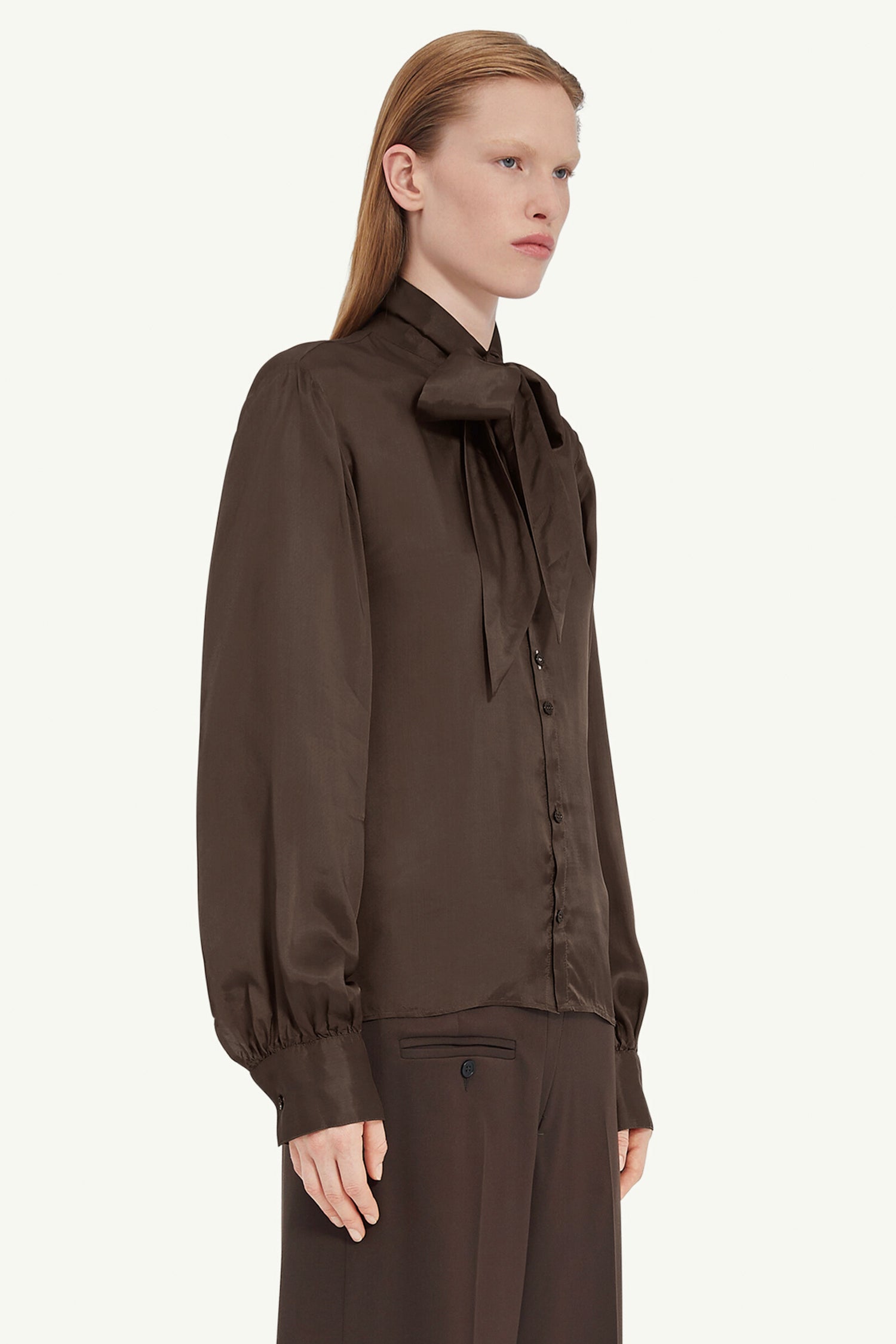 TWIST BOW SHIRT IN BROWN, SS25