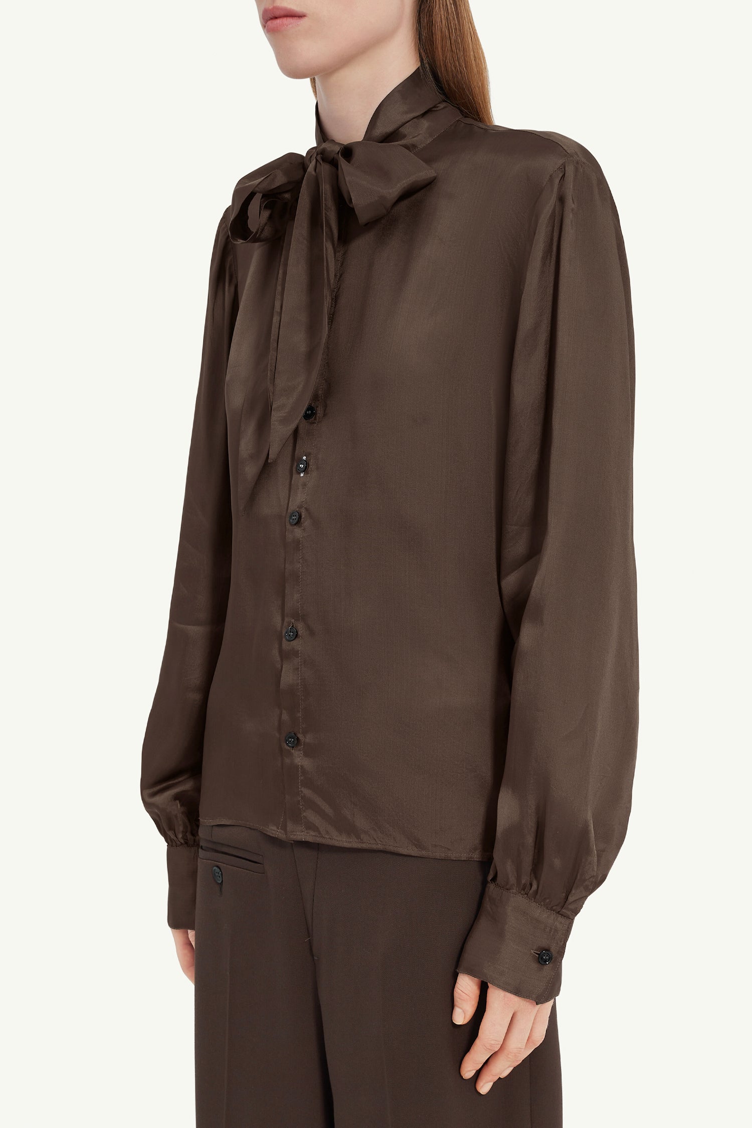 TWIST BOW SHIRT IN BROWN, SS25