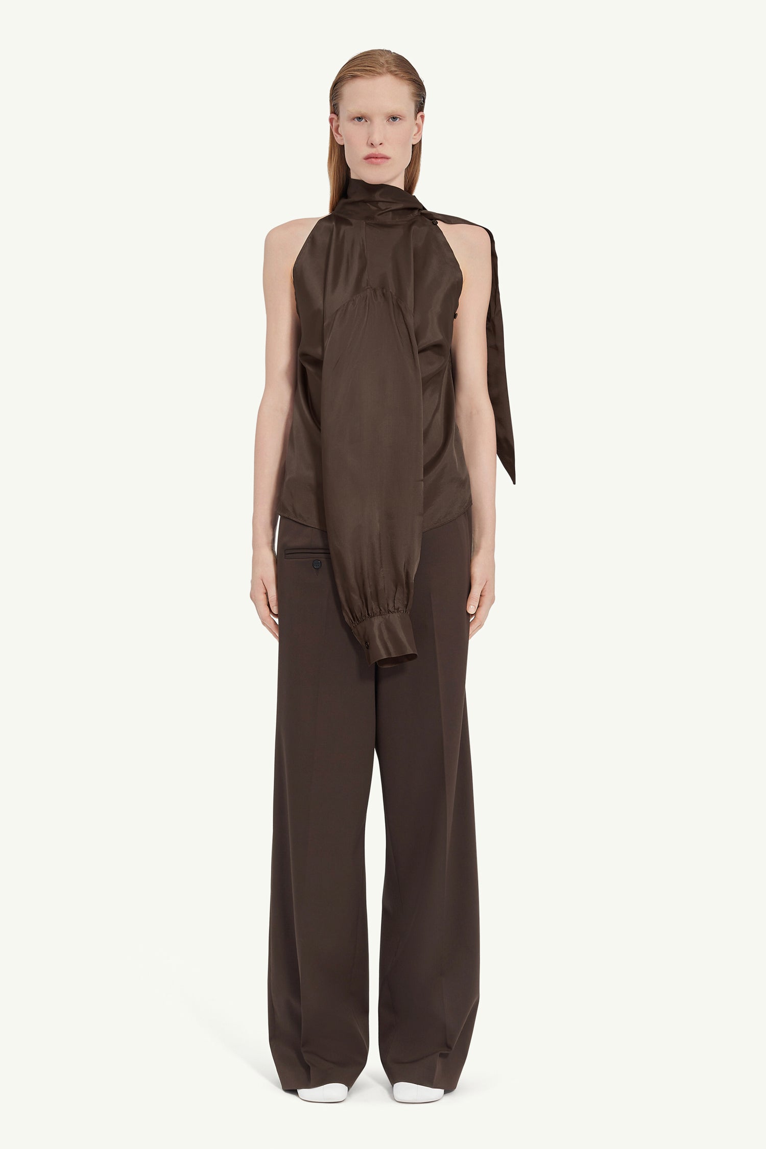 TWIST BOW SHIRT IN BROWN, SS25