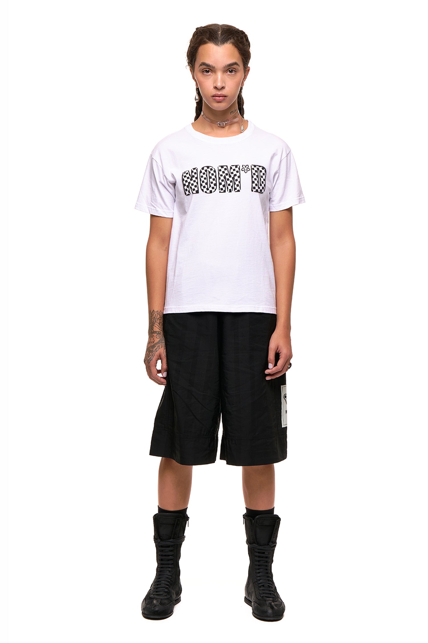 CHECKERBOARD TEE: BLACK PRINT ON WHITE, SS27