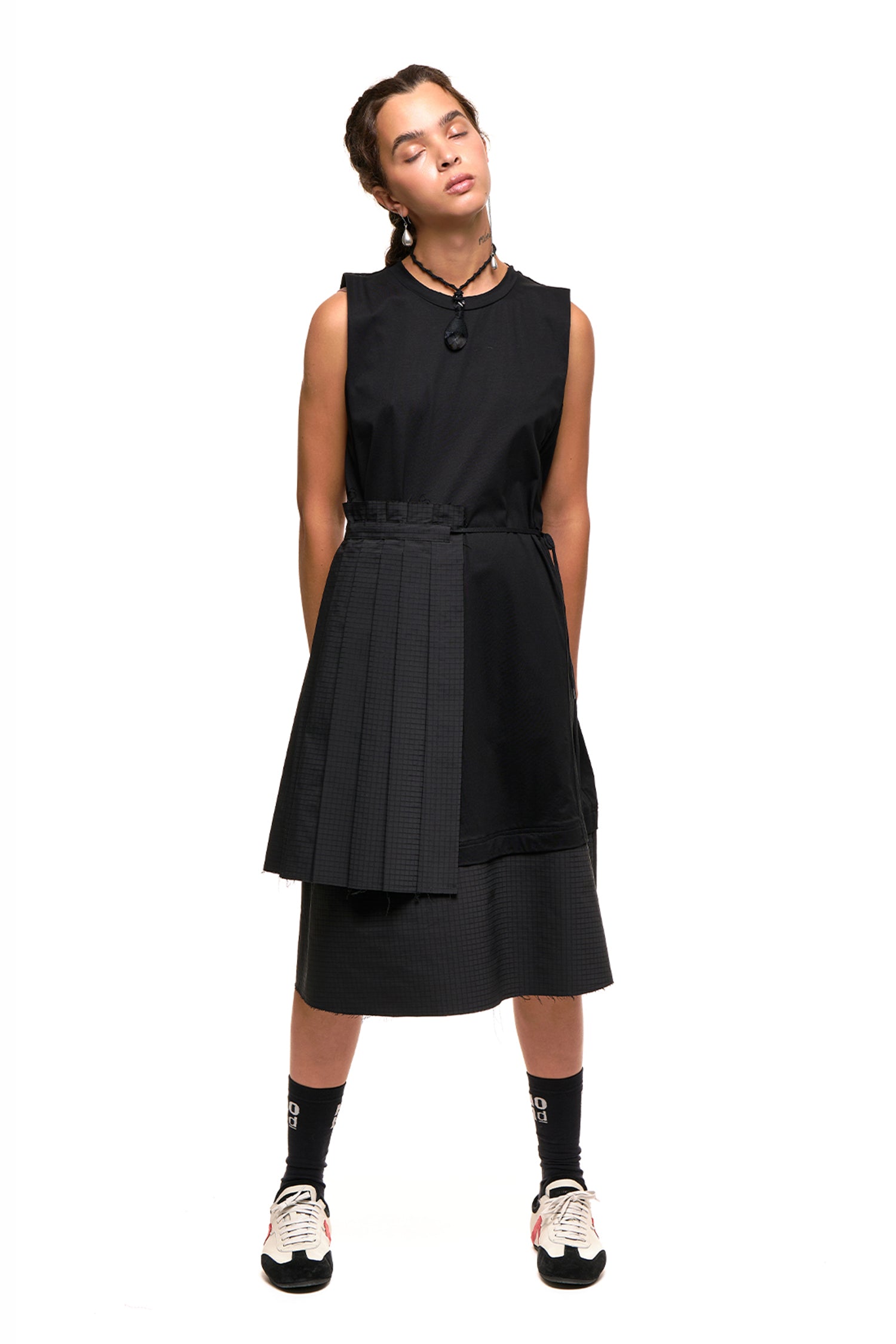 GRID LINE TANK DRESS IN BLACK, SS27