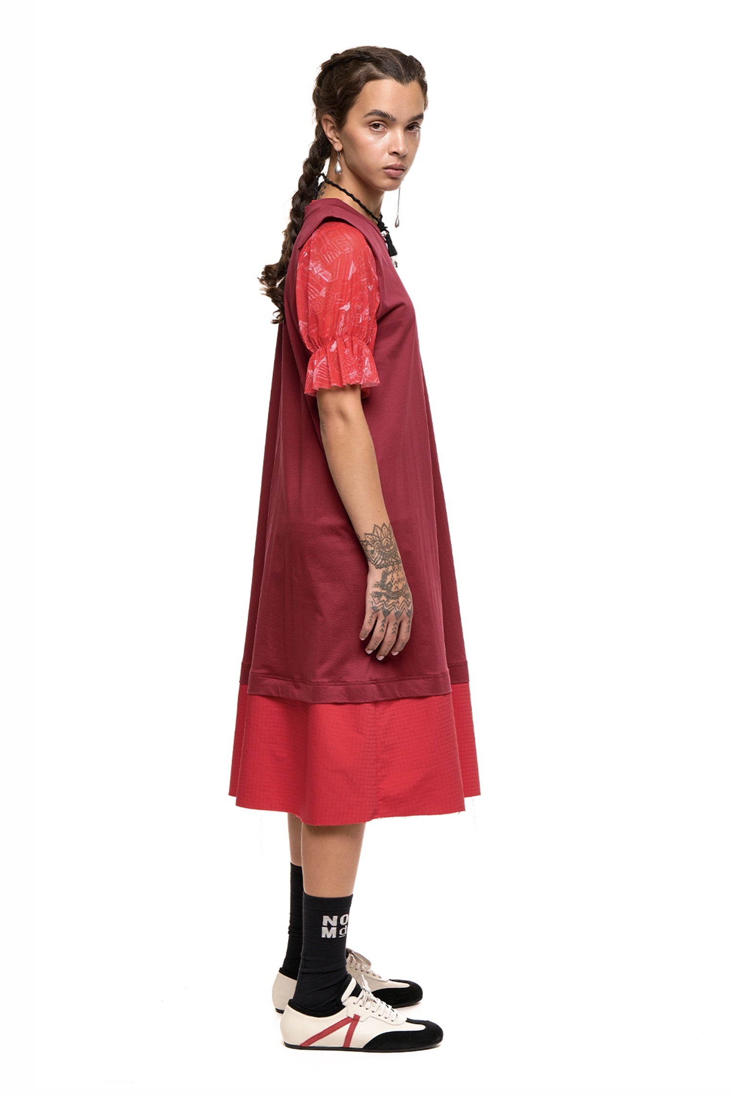GRID LINE TANK DRESS IN DARK RED, SS27