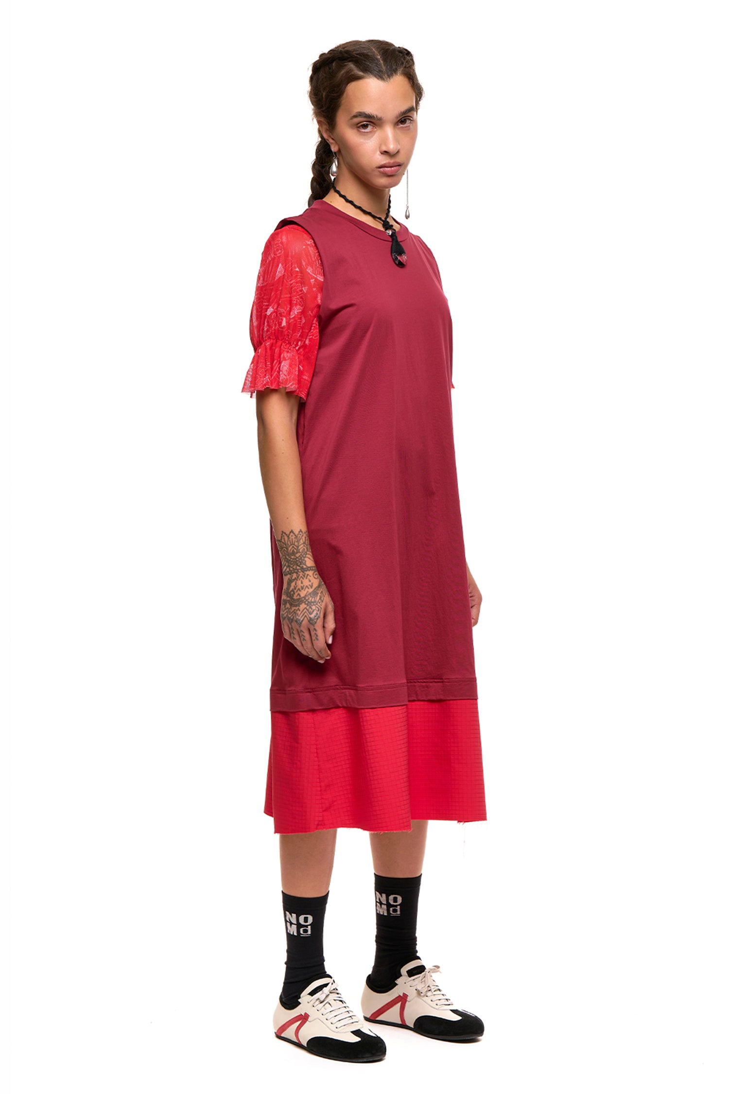 GRID LINE TANK DRESS IN DARK RED, SS27