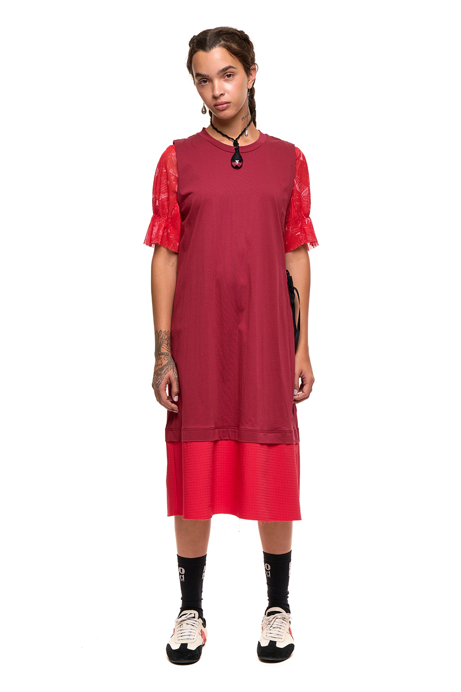 GRID LINE TANK DRESS IN DARK RED, SS27