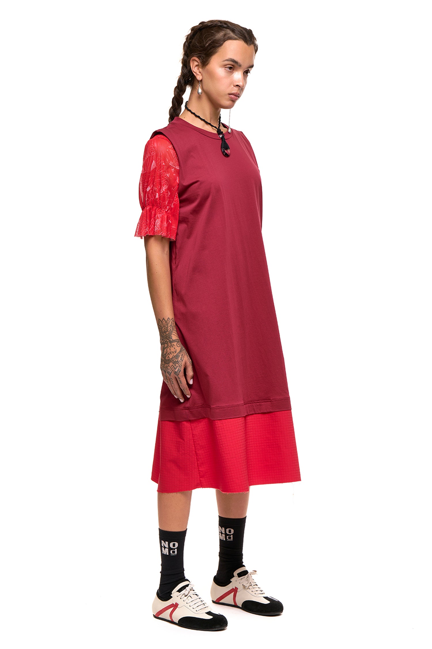 GRID LINE TANK DRESS IN DARK RED, SS27