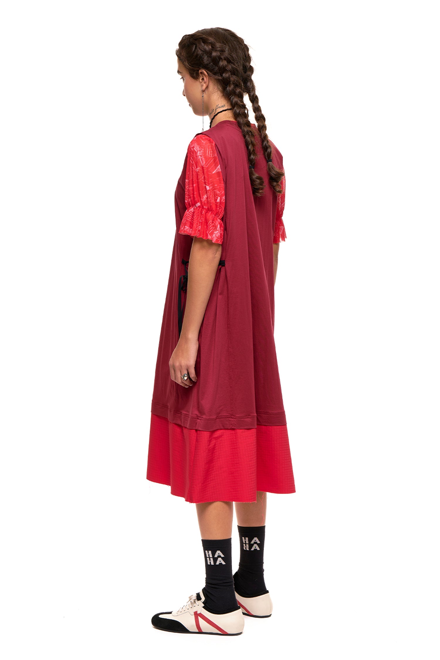 GRID LINE TANK DRESS IN DARK RED, SS27