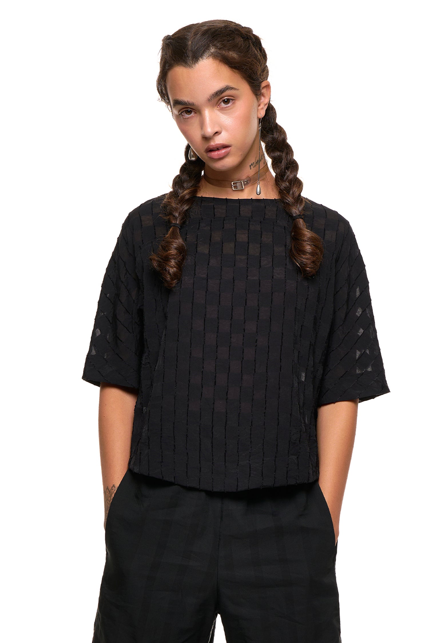 NEW DISCUS TOP IN BLACK CHECKERBOARD, SS27