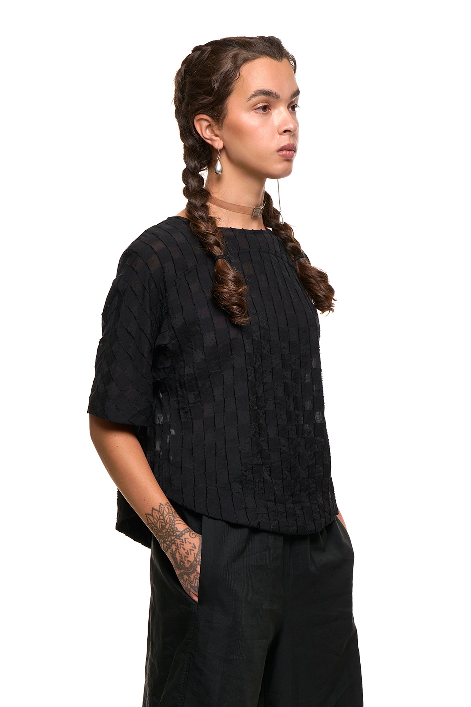 NEW DISCUS TOP IN BLACK CHECKERBOARD, SS27