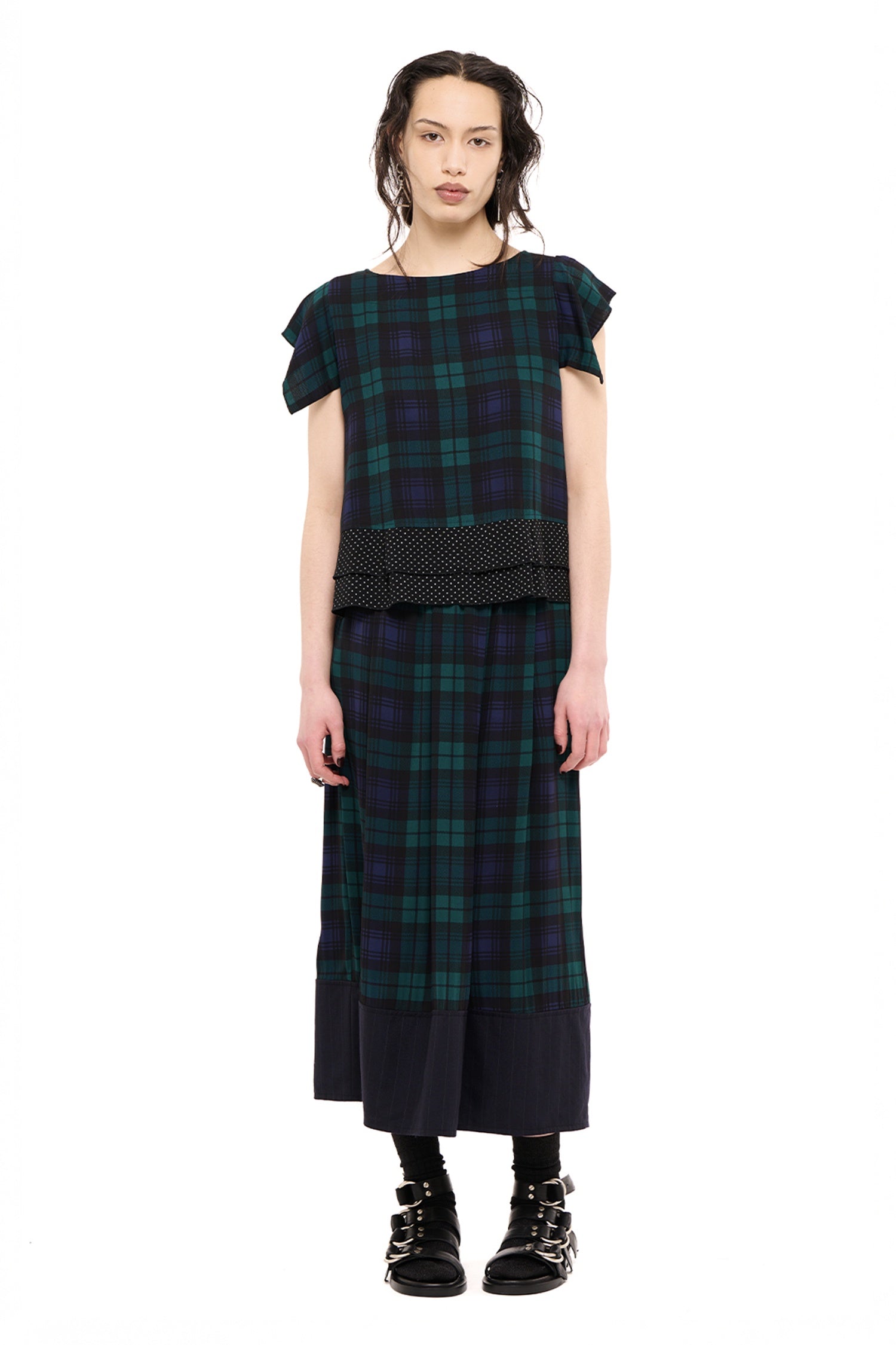 COMPILATION SKIRT IN BLACKWASH TARTAN, AW26