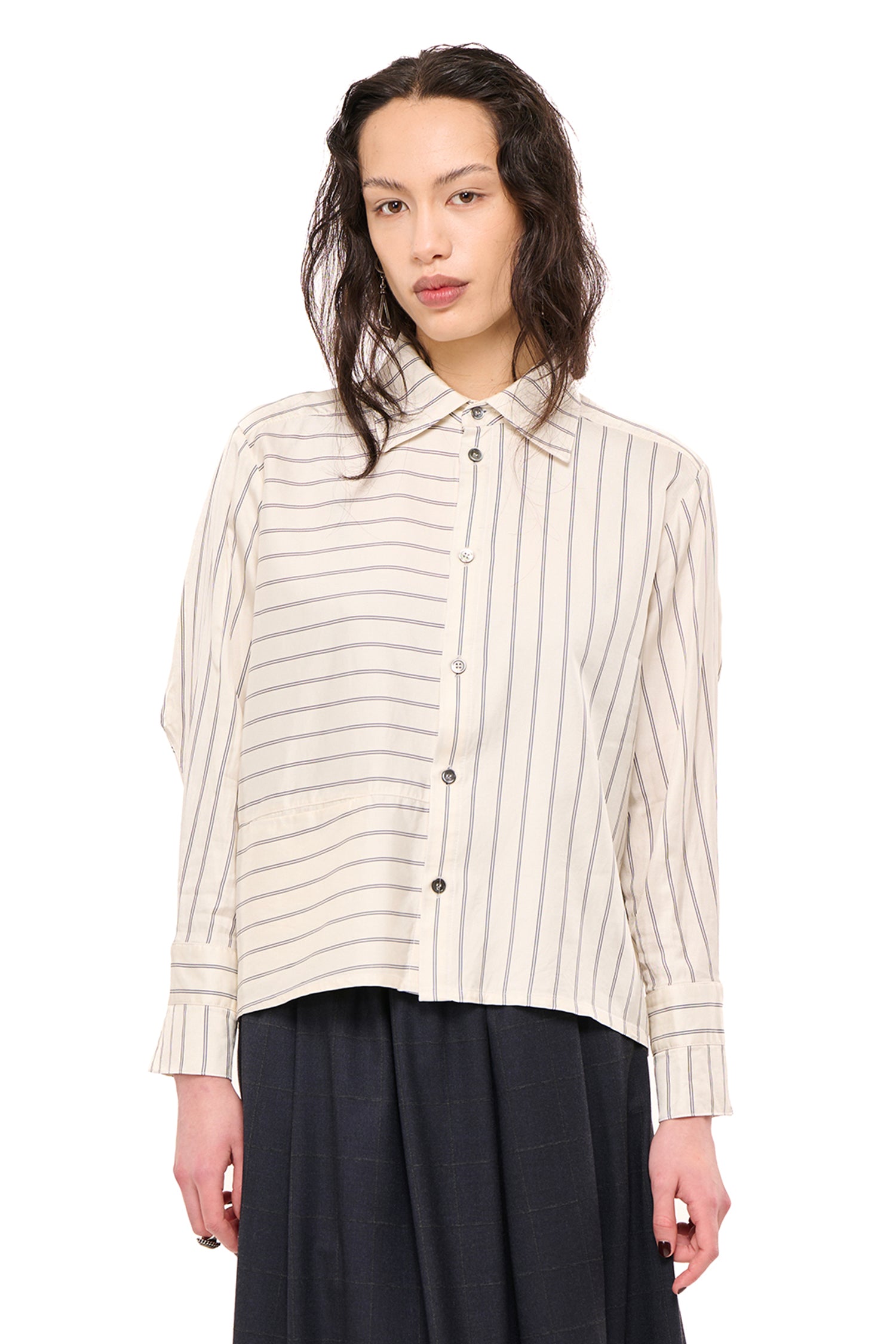 LINE DANCE SHIRT IN CREAM/NAVY STRIPE, AW26