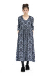 FLANEUSE DRESS IN ANAGLYPTA PRINT- BLUE, W25