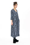 FLANEUSE DRESS IN ANAGLYPTA PRINT- BLUE, W25