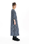 FLANEUSE DRESS IN ANAGLYPTA PRINT- BLUE, W25