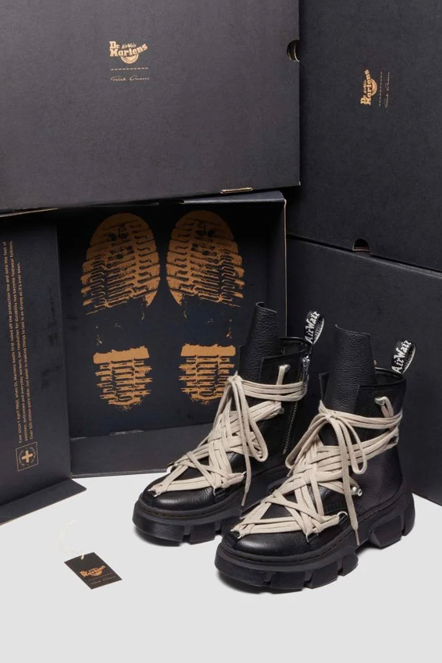 RICK OWENS X DR MARTENS MEGA LACE BOOT IN BLACK