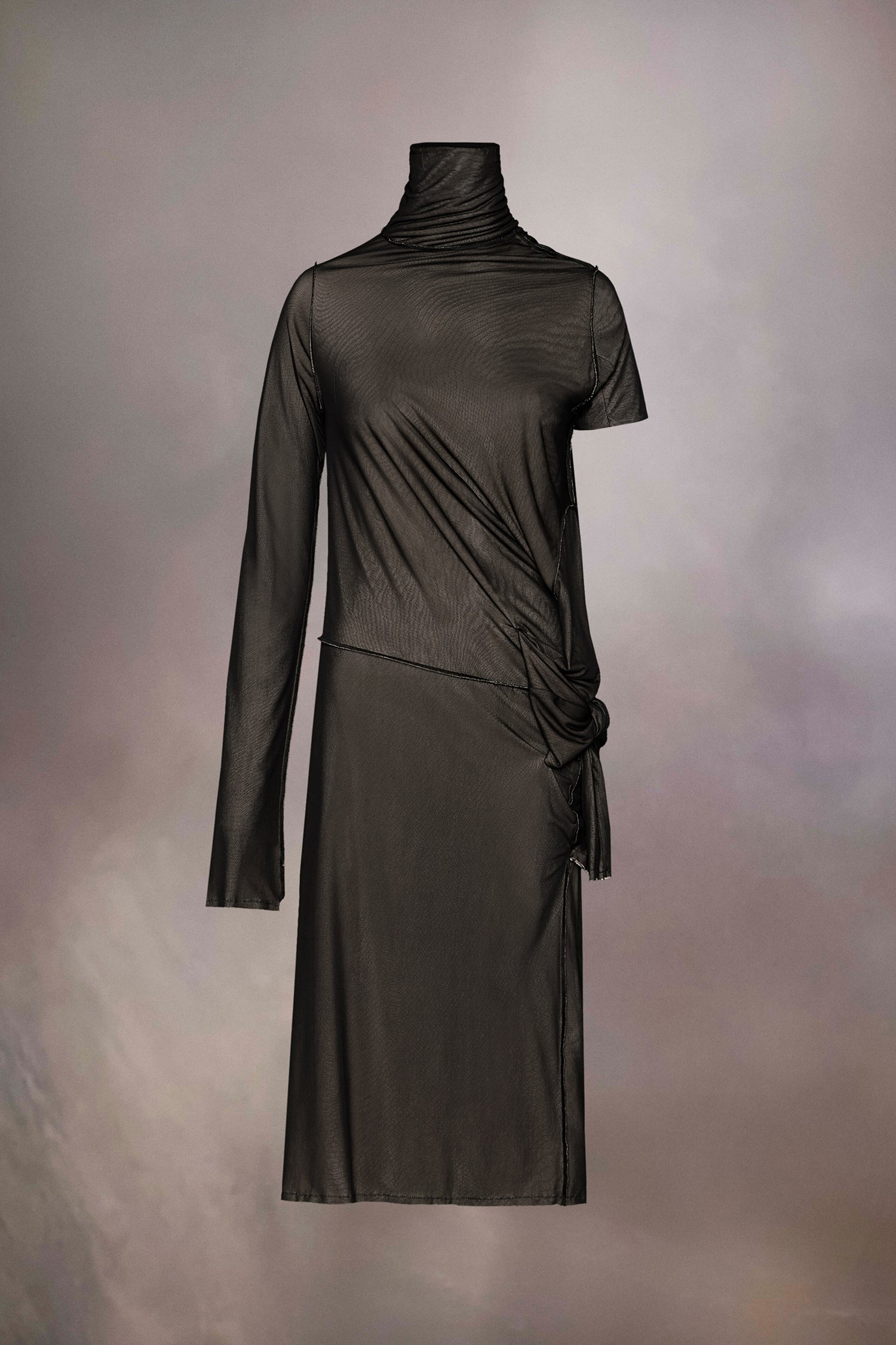 ASYMMETRIC RUCHED DRESS IN BLACK, SS24