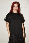 SEQUIN TULLE PUFF SLEEVE A-LINE T-SHIRT IN BLACK, AW23