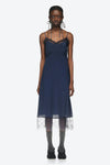 SLIP DRESS WITH LACE TRIM IN NAVY, AW23