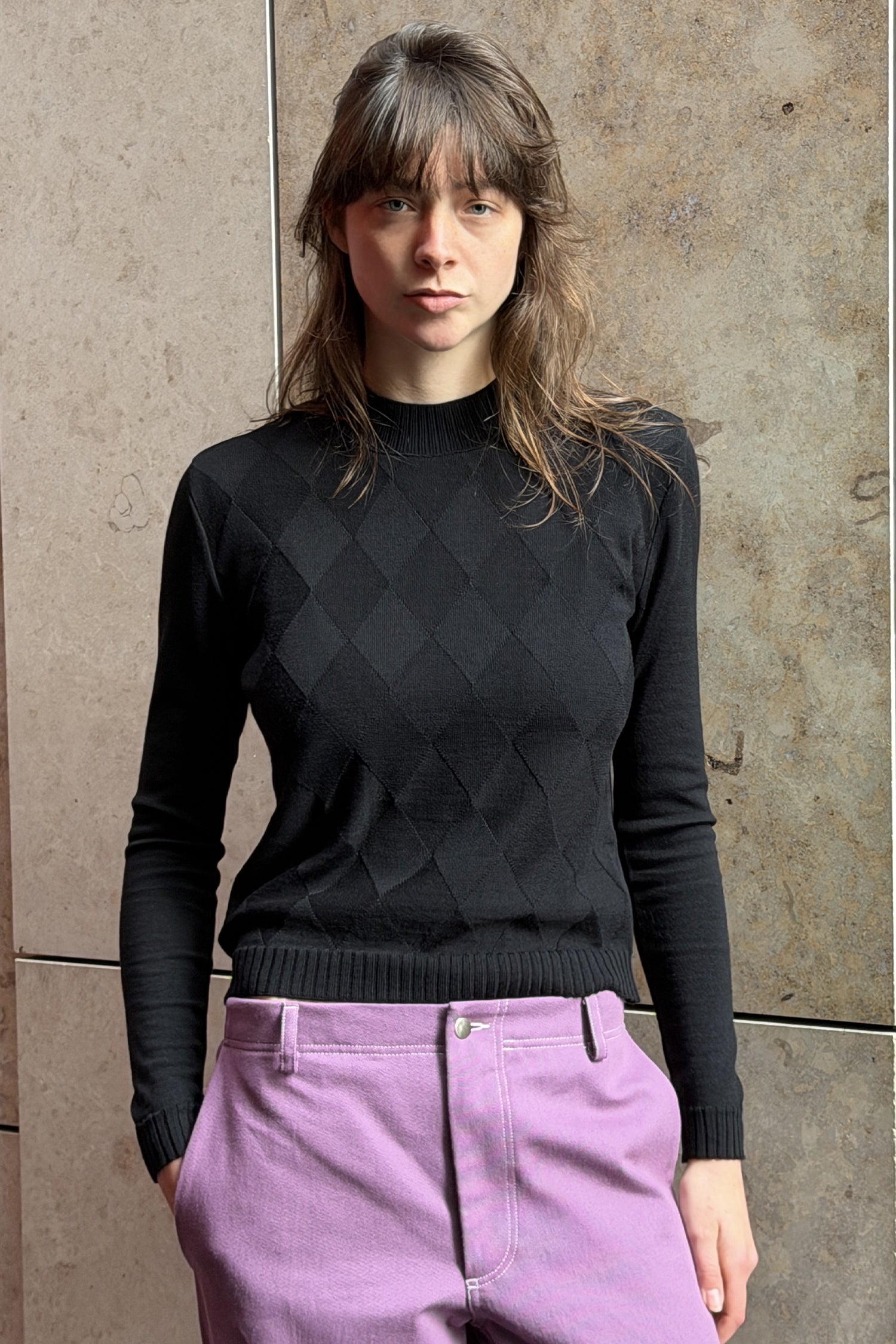 DIAMOND MERINO JUMPER IN BLACK, AW26