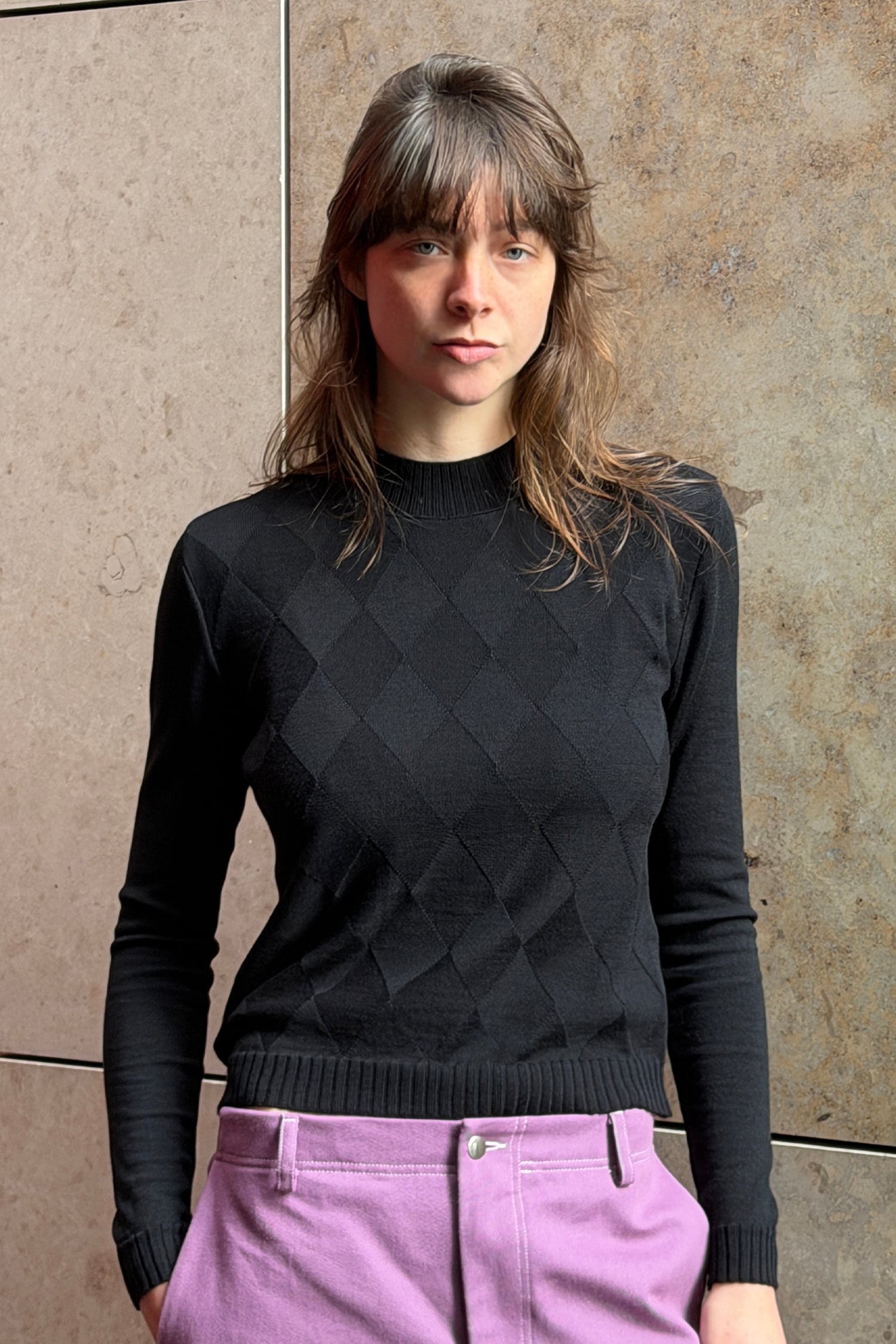 DIAMOND MERINO JUMPER IN BLACK, AW26