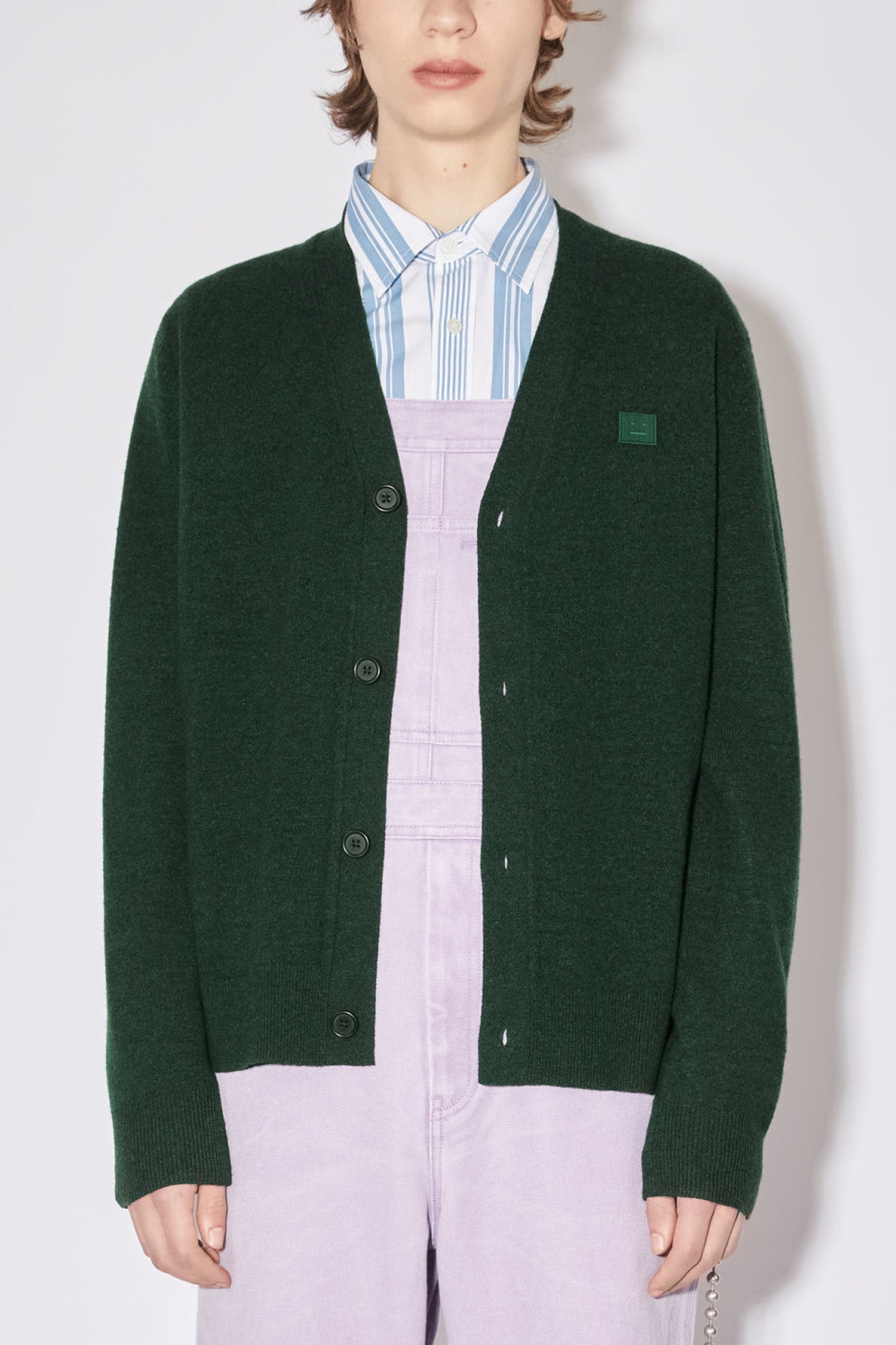 FACE BUTTON UP CARDI IN BOTTLE GREEN, FW23