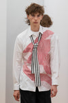 COTTON POPLIN PANELLED SHIRT IN WHITE/RED STRIPE, SS23