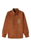STRAIGHT FIT DENIM SHIRT WITH R PIN IN BACK IN DARK BROWN, FW22