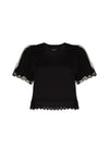 CROPPED SHORT PUFF SLEEVE T-SHIRT W/TRIM &amp; OVERLAY, S22