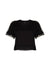 CROPPED SHORT PUFF SLEEVE T-SHIRT W/TRIM & OVERLAY, S22