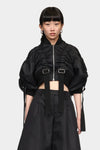 CROPPED BOMBER JACKET W/ ADJUSTABLE SLIDERS IN BLACK, SS23