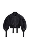CROPPED BOMBER JACKET W/ ADJUSTABLE SLIDERS IN BLACK, SS23