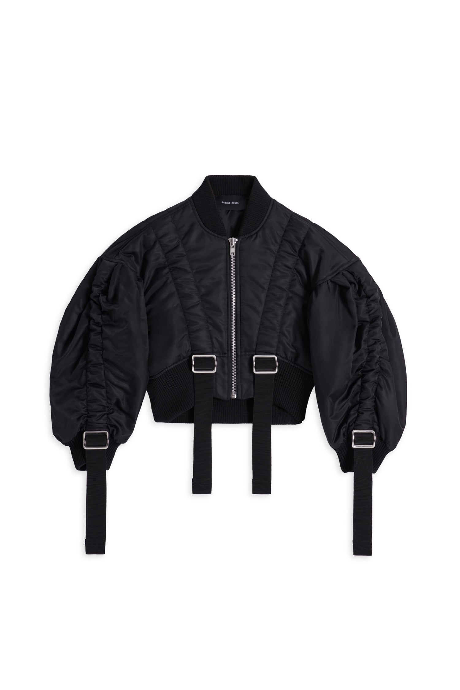CROPPED BOMBER JACKET W/ ADJUSTABLE SLIDERS IN BLACK, SS23