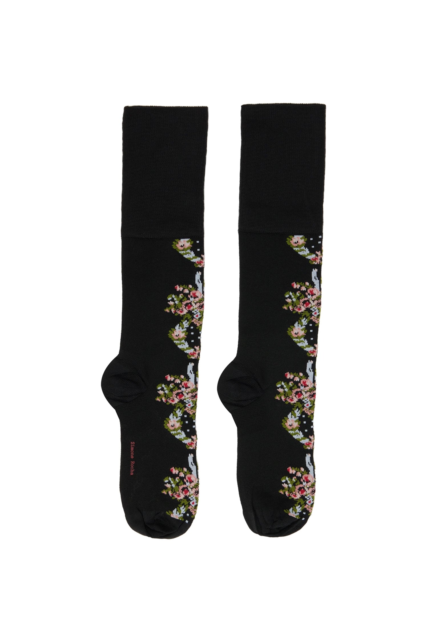 RIBBON WREATH PATTERN JACQUARD SOCKS IN BLACK/MULTI, SS23