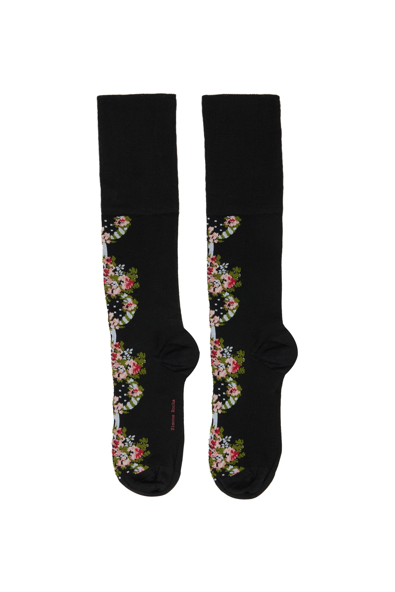 RIBBON WREATH PATTERN JACQUARD SOCKS IN BLACK/MULTI, SS23