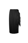 PENCIL MIDI SKIRT WITH FEATHER TRIMMED RIBBON IN BLACK, AW22-23
