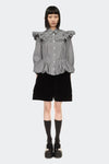 PEPLUM SHIRT W/ SHOULDER FRILL IN BLACK/WHITE, AW22-23