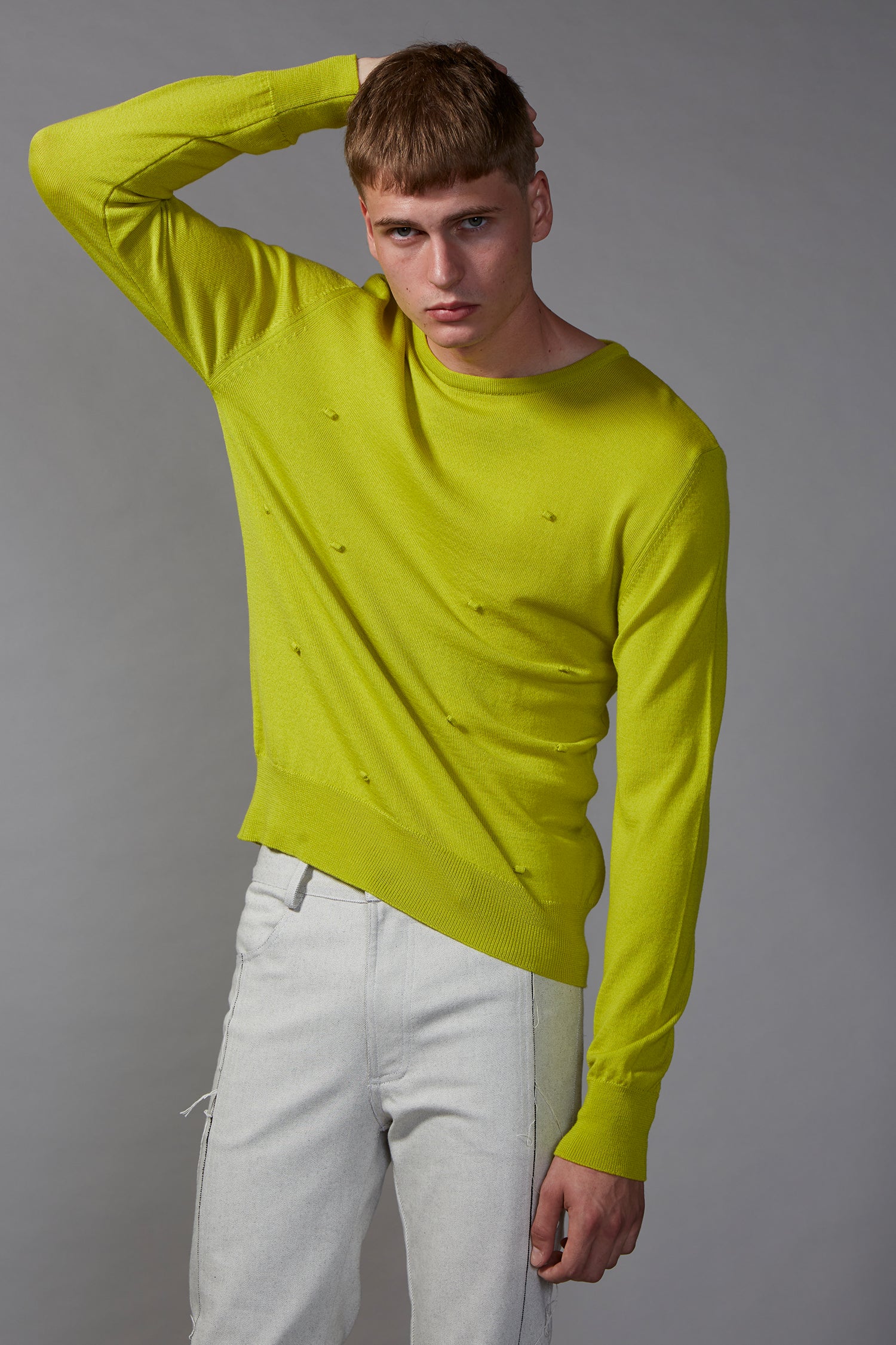 BOBBLE CREW NECK IN CHARTREUSE, W23